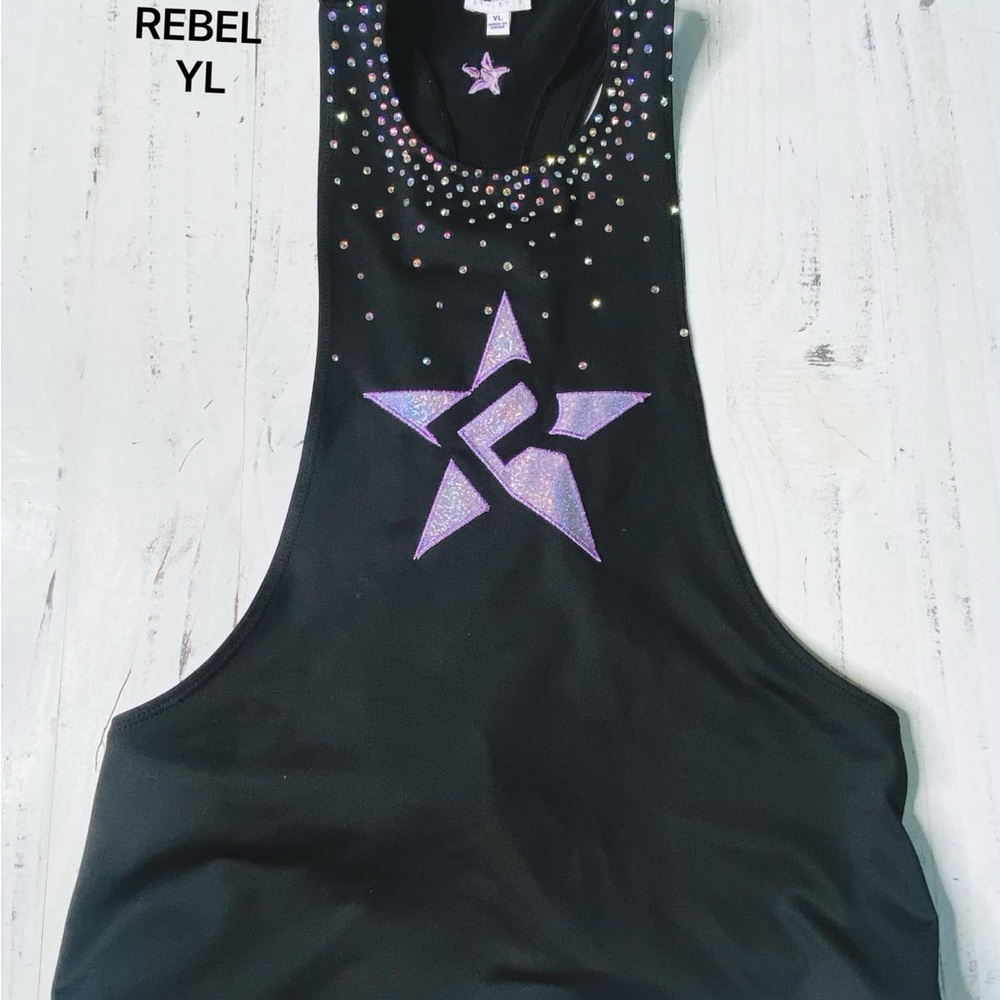 New Rebel Black and Purple cheer athletic Top